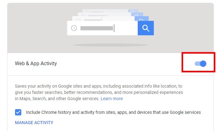 Click on Disable for Google Search History