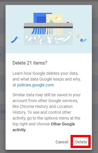 Click on Delete for Google History