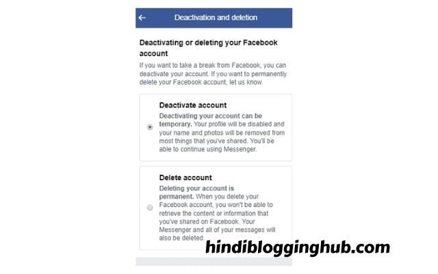 Deactivating or Deleting your Facebook account