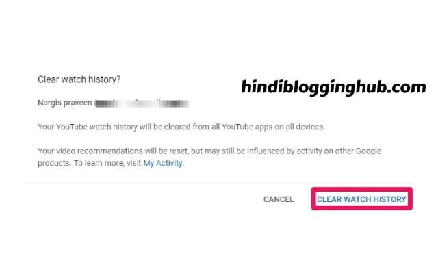 Clear Watch History on youtube