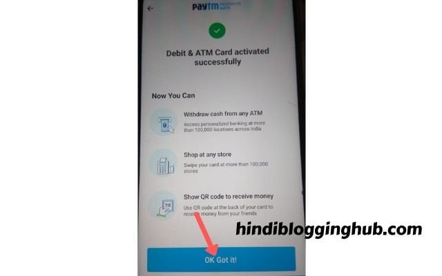 Paytm ATM PIN generated successfully