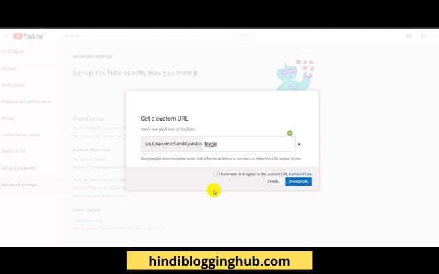 Setup YouTube custom URL in Hindi
