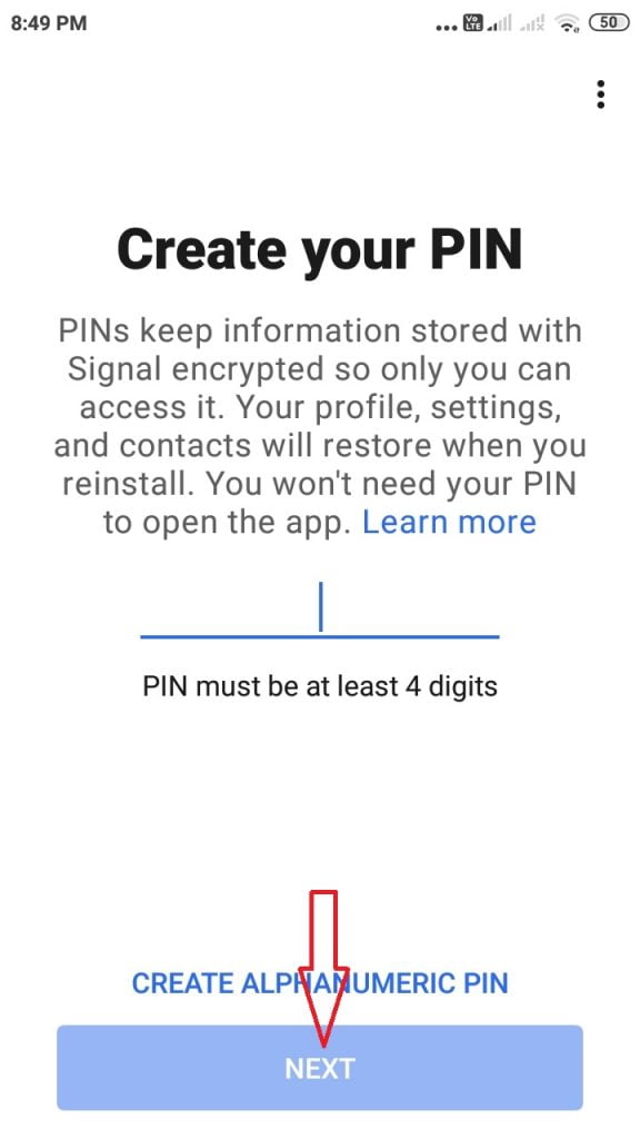 Create PIN for Signal App